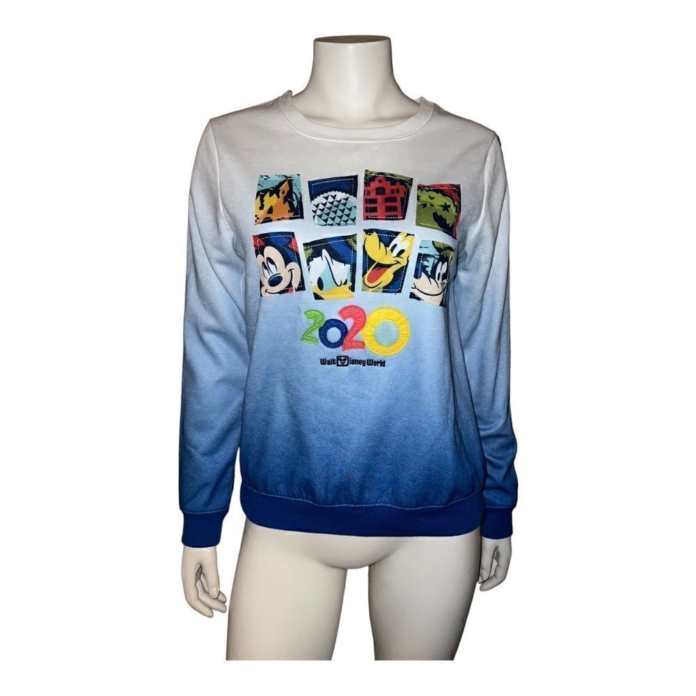 Disney Parks Walt Disney World Mickey & Friends Blue Ombre Sweatshirt 2020 EUC